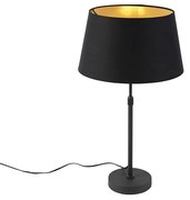 Lampa stołowa czarna z abażurem czarnym ze złotem 35 cm - Parte