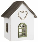 Świecznik drewniany ze szkłem Domek z serduszkiem, 15 cm, zielony