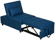 HOMCOM 3-w-1 Rozkładany fotel z boczną kieszenią, łóżko gościnne z poduszką, regulowane oparcie, fotel do spania na kółkach, niebieski