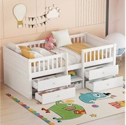 Łóżko dziecięce 90 x 200 cm z 4 szufladami - Drewno sosnowe + MDF - Stelaż listwowy - Biały (bez materaca)