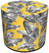 Żółto-szara okrągła pufa z ozdobnym printem C9-F82