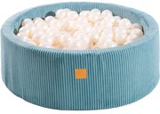 Aesthetic Okrągły Suchy Basen Z Piłeczkami 7cm Dla Dziecka, 90x30cm/200 Piłek, Sztruksowy, Turkusowy, Piłki: Biała Perła - Meowbaby®