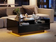 Stolik kawowy z 4 szufladami z oświetleniem LED - wykończenie błyszczące - Czarny