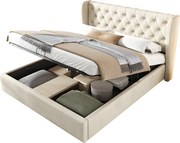 Łóżko tapicerowane welurowe 140x190cm z stelażem na listwach - Beżowe