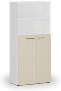 Szafa biurowa kombinowana PRIMO WHITE, drzwi na 3 poziomach, 800 x 420 x 1781 mm, biały/brzoza