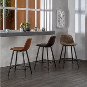 Zestaw 2 wysokich, terakotowych, tapicerowanych stołków "Brig" ze skóry ekologicznej z podnóżkiem, 50x44 cm, 84 wys.