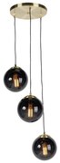 Lampa wisząca art deco złota z czarnym szkłem 3-światła - Pallon