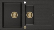 Mexen Matias zlewozmywak granitowy 1,5-komorowy z ociekaczem 900 x 505 mm, czarny/złoty metalik, syfon złoty - 6502901505-75-G