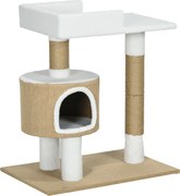 PawHut Drapak dla kotów z domem dla kota, 1 domem dla kota, 1 powierzchnią do leżenia, 70 cm x 49 cm x 79 cm, Naturalny + Biały