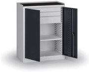 Szafa warsztatowa, 1 półka + 3 szuflady, 1180 × 950 × 500 mm, grafitowe drzwi