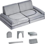 Modułowa Kanapa do Zabawy SucceBuy dla Dzieci Składająca się z 10PCs, Przekształcalna Kanapa Segmentowa, z Podłokietnikami, z Gąbki 28D i Krótkim Włosiem, Szary
