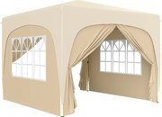 Outsunny Pawilon 3 x 3 m, Składany Namiot Ogrodowy z Bocznymi Ścianami i Torbą, Ochrona UPF50+, Wysokość Regulowana, Piasek