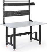 Stół pakowy PROFI z regulacją wysokości, 1400 × 800 × 790–940 mm z nadstawką i uchwytem na rolkę