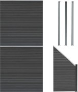 Panele ogrodzeniowe kompozytowe x 2, element kątowy i słupki LED x 3 - szare