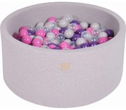 Okrągły Suchy Basen Z Piłeczkami 7cm Dla Dziecka, 90x40cm/300 Piłek, Bawełniany, Jasnoszary, Piłki: Ciemnoróżowe, Fioletowe, Transparentne, Szare - Meowbaby®