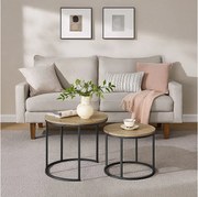 Zestaw 2 okrągłych stolików kawowych Valora – blat z dębu sonoma z czarnymi nogami