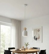 Mesi 1 White – biała lampa wisząca z drewnem nad stół i wyspę
