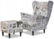 Fotel Uszak podnóżkiem gazeta książka do czytania