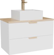 Wisząca szafka łazienkowa z umywalką wpuszczaną w blat kwadratową i baterią – Biała – S80 cm – AVORELI