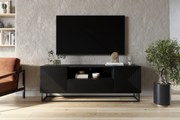 Szafka RTV Asha 167 cm z szufladą i metalowym stelażem - czarny mat
