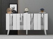 Komoda – 150 cm x 80 cm x 40 cm – Kolor biały i srebrny – Płyta wiórowa pokryta melaminą