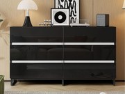 Buffet 140x39.5x78.5 cm - z 6 szufladami - 3 metalowe nóżki - Błyszczące wykończenie - Czarny + Biały