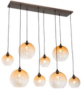 Lampa wisząca w stylu art deco, ciemny brąz z bursztynowym szkłem, 8-światłowa - Sandra