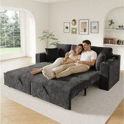 Sofa rozkładana 3-osobowa - 210,5 x 192 x 93 cm - z miejscem do przechowywania + port USB - rozkładana metalowa rama - aksamit - szary