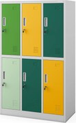 Szafka szkolna BHP szaro-wielokolorowa: 6-komorowa IGOREK, 900 x 1500 x 450 mm