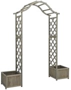 Szara drewniana donica ogrodowa z pergolą L3-M39