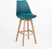 Wysoki Stołek Nordycki Z Poduszką Ze Skóry Ekologicznej Intensywny Turkusowy Niebieski & ↑75 Cm - Sklum