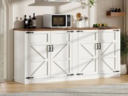 Kredens 160x40x85cm - z 4 drzwiami, 6 półkami do przechowywania - styl rustykalny - uchwyt metalowy - biały