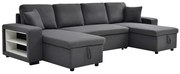 Kanapa narożna rozkładana z miejscami do przechowywania i pufami w tkaninie szarej antracytowej SELIM