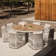 Zestaw Okrągłych Stołów Riviera O Średnicy 180 Cm Z Drewna Tekowego I Aluminium Oraz 8 Krzeseł Ogrodowych Sophie Z Aluminium I P Gardenia Biel - Sklum