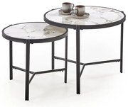 Zestaw 2 stolików FATIMA biały marmur/czarny HALMAR