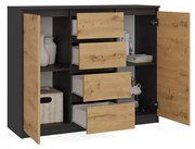 Komoda Malwa z szafami i szufladami, duża 2D4S/120 ANTRACYT ARTISAN