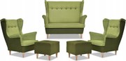 Zestaw wypoczynkowy ARI DUO sofa fotele pufy Family Meble zielono - zielony