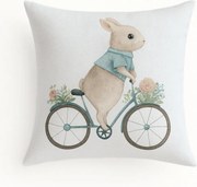 Poszewka dekoracyjna Wielkanocny zając na rowerze 45x45 cm
