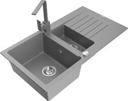 Mexen Matias zlewozmywak granitowy 1,5-komorowy z ociekaczem i baterią kuchenną Rita, szary - 6502-71-670300-71