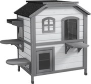 PawHut Dom dla Kota Budka 2 Piętra Wodoodporny Biały Szary Praktyczny 78x55x91cm | Aosom PL