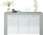 Bufet WENDY 3 drzwi L144cm - Biały i beton, Nowoczesny design, Przestronne przechowywanie