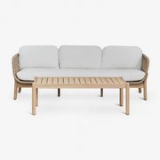 Zestaw Ogrodowy Z 3-osobową Sofą I Prostokątnym Stolikiem Kawowym 120x60 Cm Z Aluminium I Drewna Akacjowego Karvia - Sklum