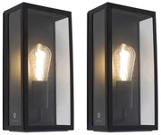 Zewnetrzna Zestaw 2 lamp ściennych zewnętrznych czarnych IP44 ze szkłem - Rotterdam Nowoczesny Oswietlenie zewnetrzne