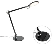 Designerska lampa stołowa czarna z diodą LED z dotykiem i ładowarką indukcyjną - Don Nowoczesny Oswietlenie wewnetrzne