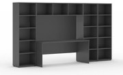 Zestaw regałów ze stołem INTEGRO, niższy/szerszy, 3350 x 700/400 x 1923 mm, grafit
