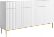 Komoda czterodrzwiowa Nicole 200 cm z szufladami z ryflowanym frontem - biały mat / złote nóżki