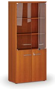 Szafa biurowa kombinowana PRIMO WOOD z drzwiami drewnianymi i szklanymi, 800 x 420 x 1781 mm, wiśnia