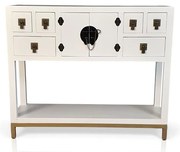 Konsola w stylu azjatyckim, szuflady, półka, metalowe okucia, biały mat.