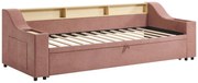 Łóżko wysuwane 2 x 80 x 200 cm  ze skrzynią i  i portem USB - Tkanina - Różowy - ORAVAYA