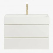 Zestaw Mebli Łazienkowych Z Drewna I Forniru Jesionowego Z Wbudowaną Umywalką Ona Biała & Bezlusterkowiec & - Sklum